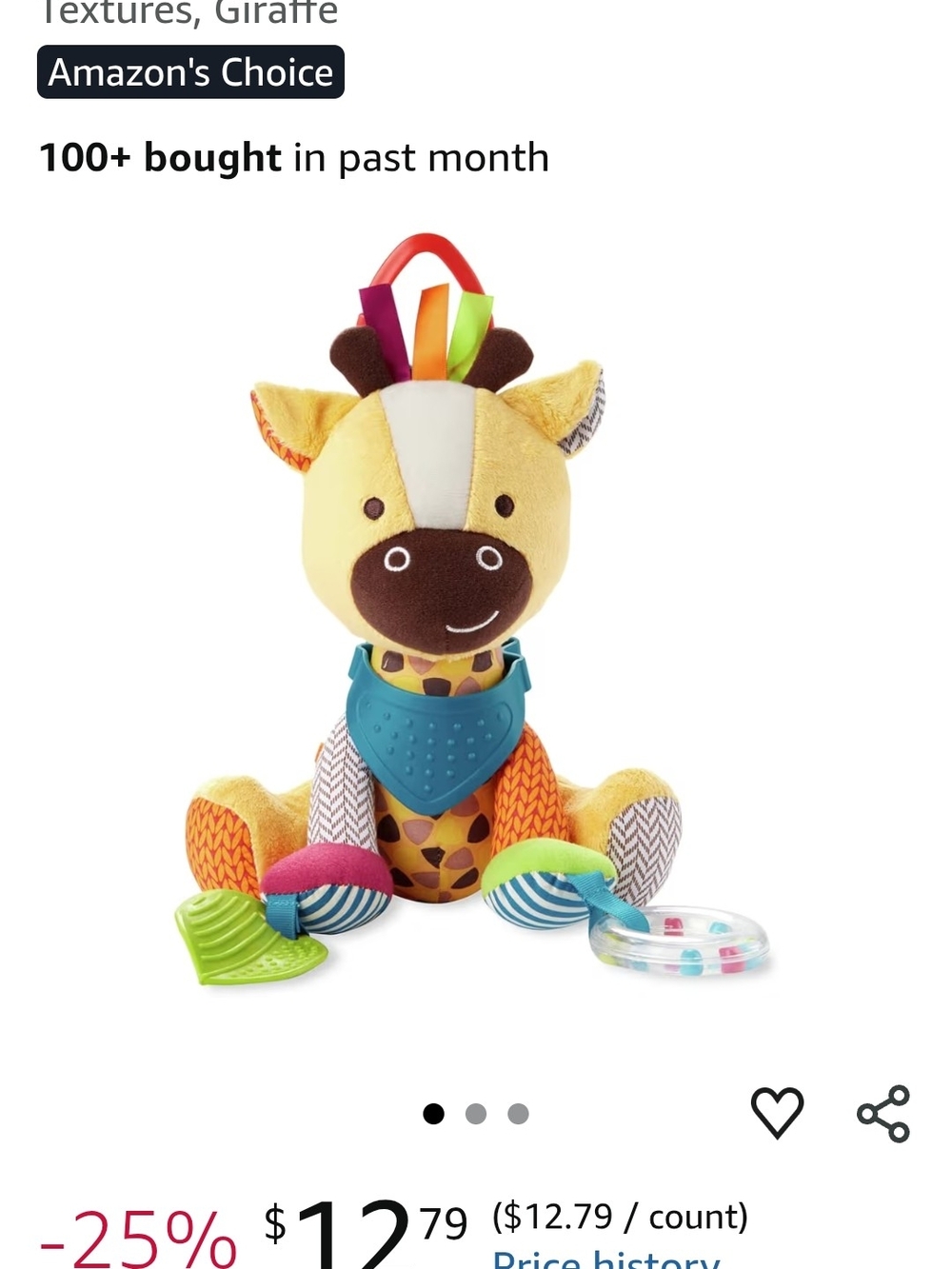 Skip Hop Yellow Giraffe Plush Teether with Multicolor Accents